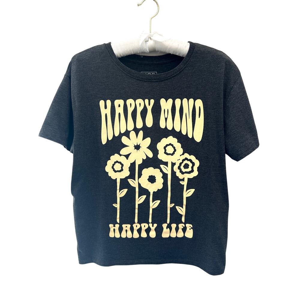 MODERN LUX | Happy Mind Graphic Tee Gray Yellow Flowers | Large